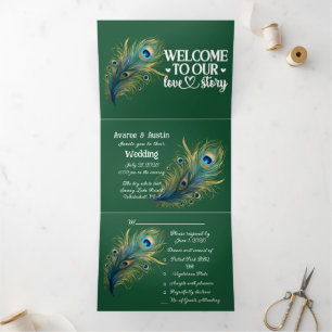 Invitation Trois Volets Bienvenue dans notre histoire d'amour Peacock Dark