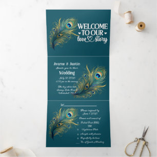 Invitation Trois Volets Bienvenue dans notre histoire d'amour Peacock Dark