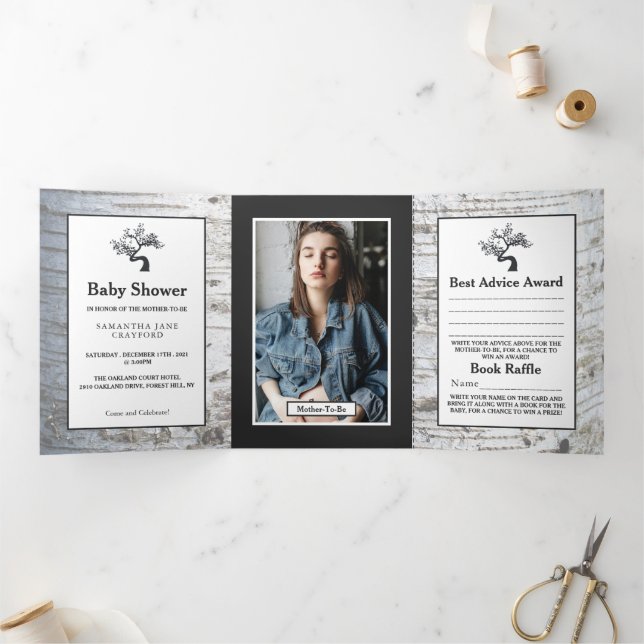 Invitation Trois Volets Birch Tree, Suite Baby shower (Intérieur)