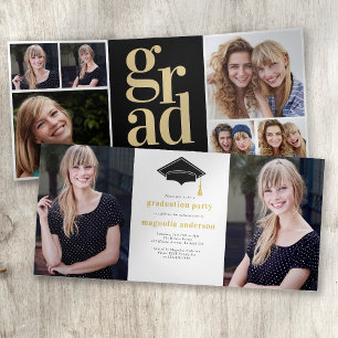 Invitation Trois Volets Black Gold Photos Graduation Party