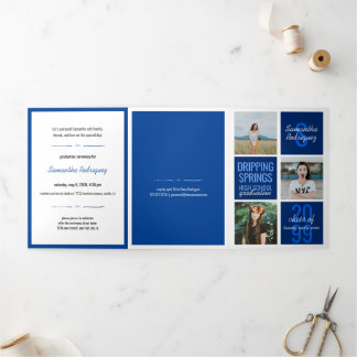 Invitation Trois Volets Bleu 5-Photo Boîtes de divertissement Graduation