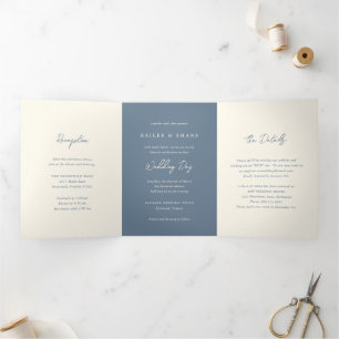 Invitation Trois Volets Bleu bleu clair simple Mariage moderne