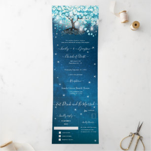 Invitation Trois Volets Blue Aqua Turquoise Mariage de feuille de coeur Tr