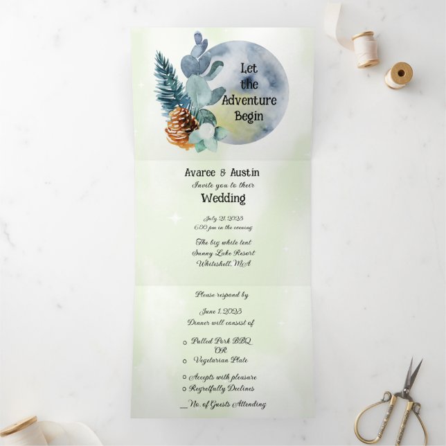 Invitation Trois Volets Blue Moon et Lake Scene Outdoor (Intérieur)