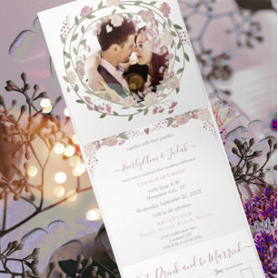 Invitation Trois Volets Blush Dusty Rose Earthy Hues Peony FlorMariage