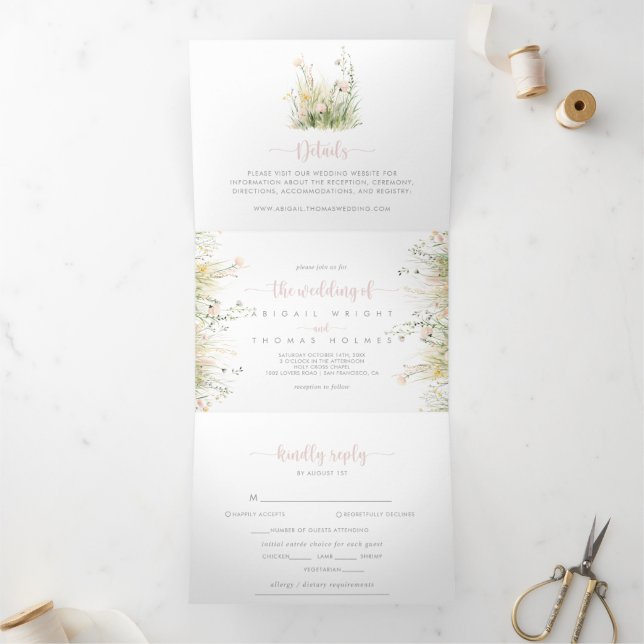 Invitation Trois Volets Boho verdoyant Fleur sauvage Le Mariage de (Intérieur)