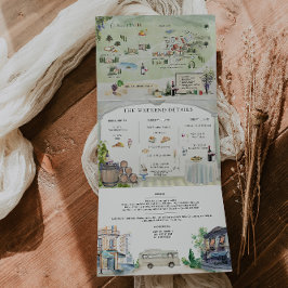 Invitation Trois Volets Borgo Corsignano | Mariage illustré