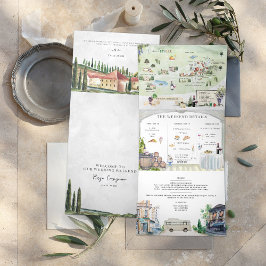Invitation Trois Volets Borgo Corsignano | Mariage illustré