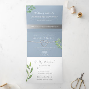 Invitation Trois Volets Botanique Dusty Mariage bleu