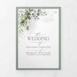 Invitation Trois Volets Botanique Verdure Floral Aquarelle Repas Mariage