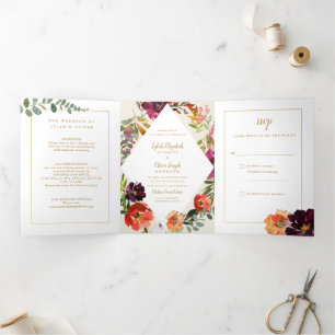 Invitation Trois Volets Bouquet d'automne sauvage MARIAGE