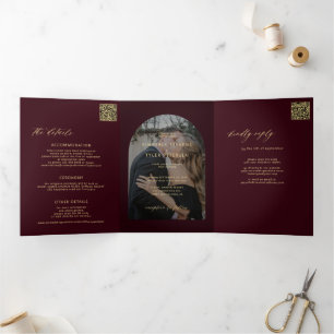 Invitation Trois Volets Burgundy foncé or photo mariage rsvp détails
