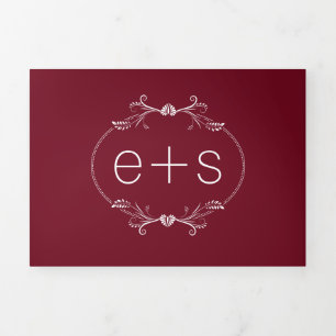 Invitation Trois Volets Cadre blanc et initiales monogramme mariage bordea