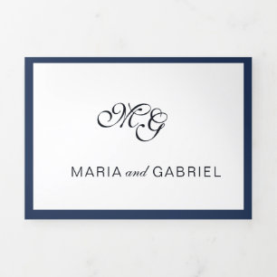 Invitation Trois Volets Cadre bleu marine classique Mariage élégant