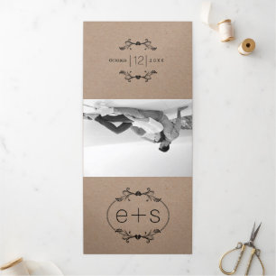 Invitation Trois Volets Cadre noir, initiales monogramme mariage papier kr