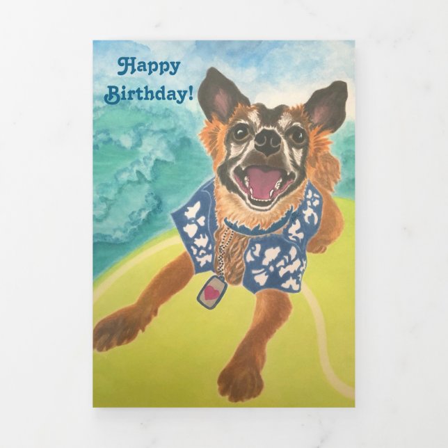 Invitation Trois Volets Carte d'anniversaire de surf Dog (Page de couverture)