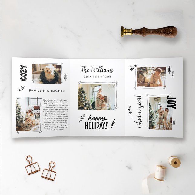 Invitation Trois Volets Carte de vacances Collage photo de Noël unique (Créateur téléchargé)