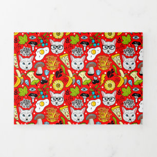 Invitation Trois Volets Chat et oeuf sur le rouge