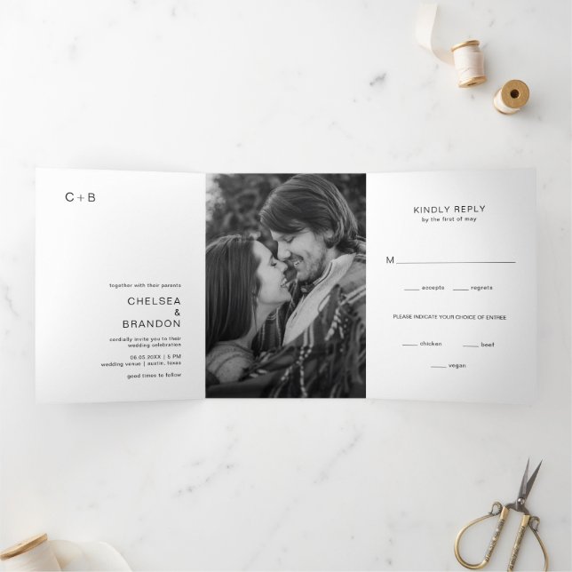 Invitation Trois Volets Chelsea Noir et blanc Mariage moderne (Intérieur)