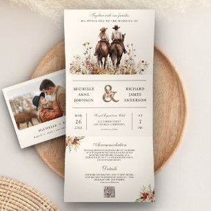 Invitation Trois Volets Cheval d'équitation Western Couple tout en un Mari