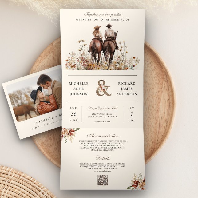 Invitation Trois Volets Cheval d'équitation Western Couple tout en un Mari (Créateur téléchargé)