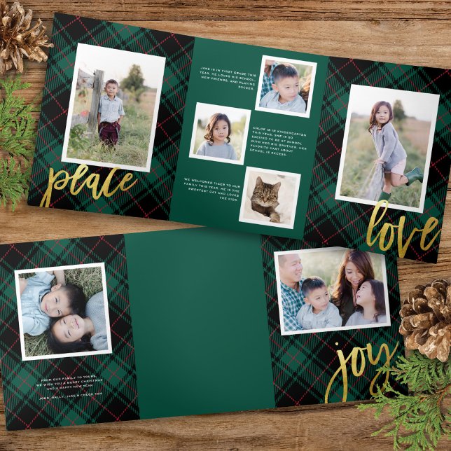 Invitation Trois Volets Chic Green Tartan Calligraphie Carte photo de vaca (Créateur téléchargé)