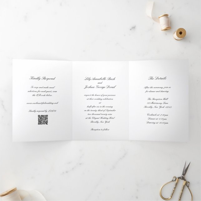 Invitation Trois Volets Classic Black and White QR Code Timeless Wedding (Intérieur)