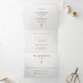 Invitation Trois Volets Classique Élégant Minimaliste Feuille Botanique Si