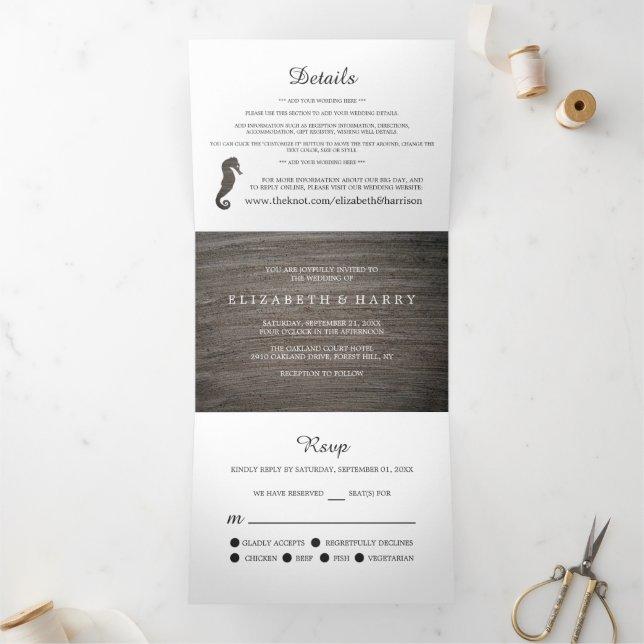 Invitation Trois Volets Clay Seahorse Mariage Suite (Intérieur)