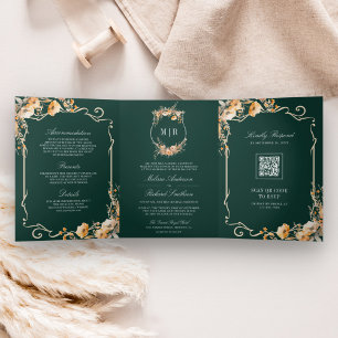 Invitation Trois Volets Code QR de mariage Crête de fleur sauvage d'automn