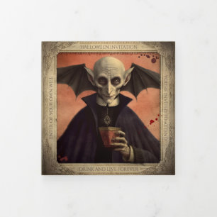 Invitation Trois Volets Code QR Dracula Halloween Événement d'entreprise