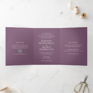 Invitation Trois Volets Code QR moderne violet élégant Mariage