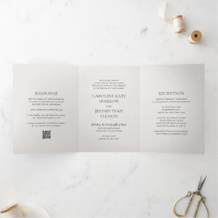 Invitation Trois Volets Code QR Neutre Élégant Mariage Propre