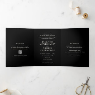 Invitation Trois Volets Code QR noir moderne Élégant Mariage
