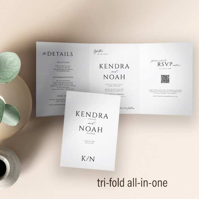 Invitation Trois Volets Code QR simple et élégant RSVP détails mariage (Créateur téléchargé)
