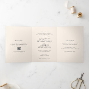 Invitation Trois Volets Code QR Terreux Neutre Moderne Élégant Mariage
