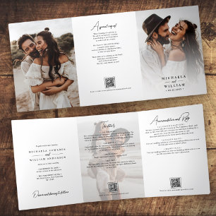 Invitation Trois Volets Codes QR Mariage Écriture Élégante Tout-En-Un