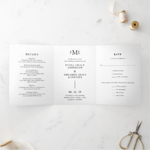 Invitation Trois Volets Contemporain Bold Monogramme Photo Mariage moderne