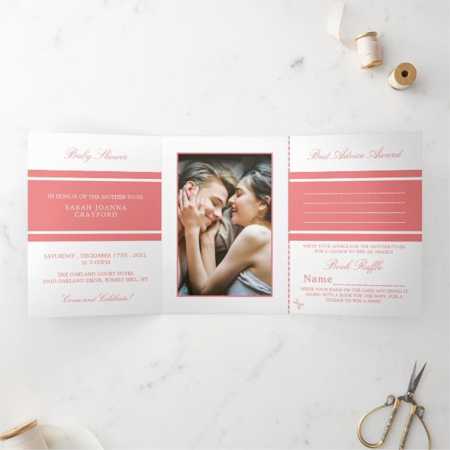Invitation Trois Volets Corail clair, Suite Baby shower moderne (Intérieur)