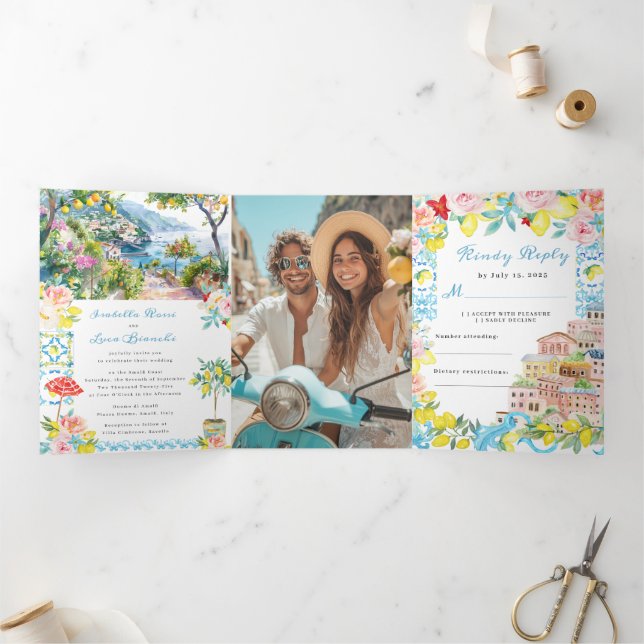 Invitation Trois Volets Côte d'Amalfi Mariage méditerranéen italien (Intérieur)