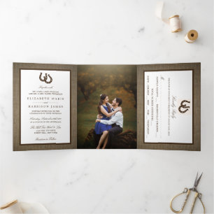 Invitation Trois Volets Country Rustic Horseshoe Sur Burlap Mariage
