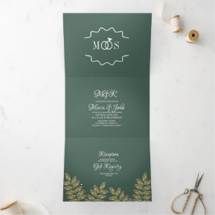 Invitation Trois Volets Couronne de feuillage moderne en feuilles métallis