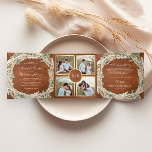 Invitation Trois Volets Couronne de mariage en terre cuite Eucalyptus Pamp