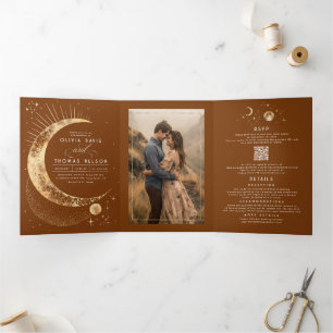 Invitation Trois Volets Crescent Moon Sun Halo Celestial Mariage Photo