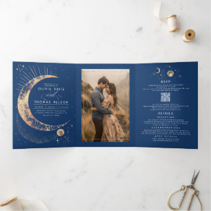 Invitation Trois Volets Crescent Moon Sun Halo Celestial Mariage Photo