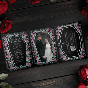 Invitation Trois Volets Décès nous faire partie Rose noir gothique Mariage