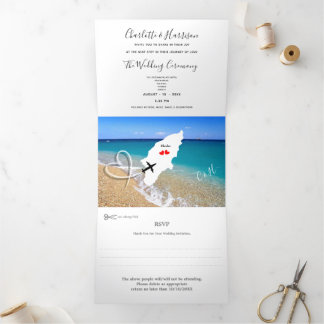 Invitation Trois Volets Destination Mariage Rhodes Grèce billet
