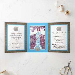 Invitation Trois Volets Dollars de sable & Burlap, Suite de Baby showers d