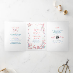 Invitation Trois Volets Doodles Whimsical Funky Photo Mariage moderne