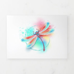 Invitation Trois Volets Dragonfly rouge sur l'arrière - plan aquarelle